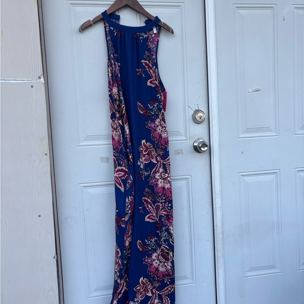 Floral Print Navy Maxi Dress - Sleeveless